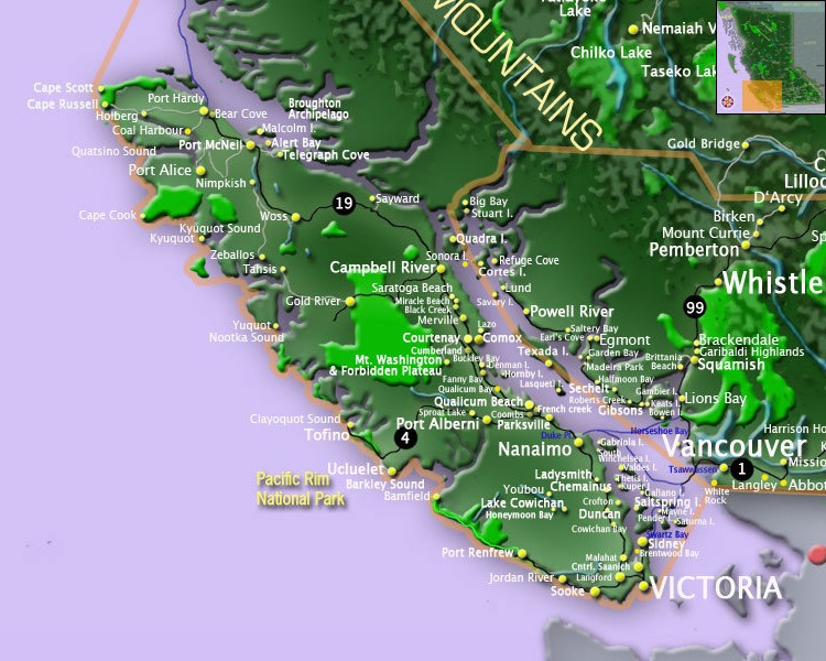 Map Vancouver Island and Gulf Islands